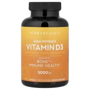 유기농 액상 코코넛 오일이 함유된 비타민 D3 고함량 5000 IU 360 소프트젤