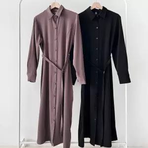 여성 가을 하객 출근용 벨트 셔츠 롱 원피스