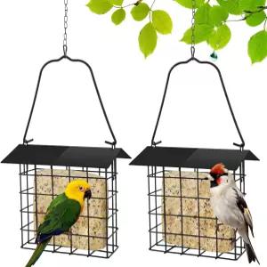 PETKNOWs 야외용 수트 버드 피더 금속 지붕이 있는 케이크 케이지 정원 마당용 조절 가능한 체인 후크