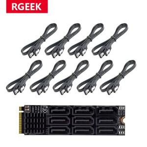 RGEEK 6Gbps M.2 to SATA 3.0 9포트 라이저 카드 M-KEY PCI-E 확장 SATA3.0 컨버터 (NVME NGFF SSD 어댑터)