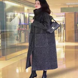 레오파드 페이크 퍼 코트 롱 호피무늬