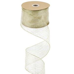 MEEDEE 글리터 골드 유선 리본 6.4cm(2.5인치) 가로 줄무늬 폴카 도트 크리스마스 오간자 시어 22.4m(25야드) 트리용, 리스 제작용