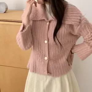 여자 겨울 앙고라 빅카라 퍼니트 버튼 가디건