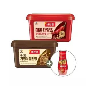 해찬들 우리쌀로 만든 태양초 매운 고추장 1kg x1개+구수한 집된장 1kg x1개+찍장 매콤 쌈장 300g x1개