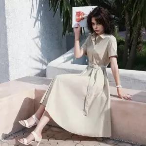 [퍼니메이커]여자 여름 반팔 원피스 고급 허리 벨트 셔츠형원피스 단정한원피스 하객원피스 정장원피스 허