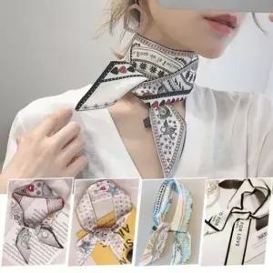 여성 숏스카프 머리띠 머플러 리본 미니목도리 머리띠 목도리 양면 가방악세서리 반다나 리본 머플러