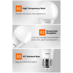 OSRAM LED 값 클래식 A 전구 8.5W 865 220V 서리로 덥은 램프 E27 베이스 6500K 일광 흰색 야외 실내 집 조