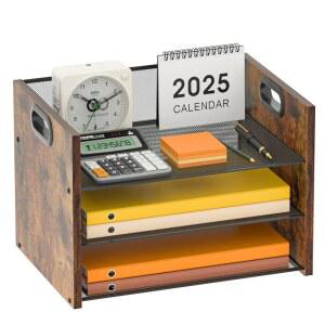 책상용 LMZAPET 3단 우드 페이퍼 정리함, 손잡이가 있는 금속 사무실 정리함 및 액세서리, 메쉬 파일 홀더, 홈 오피스용 캐비닛, 학교용 캐비닛