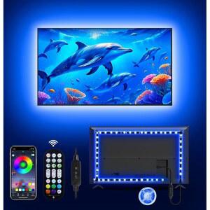 TV용 MATICOD LED 조명, 45-60인치용 13 1피트 TV 블루투스 스마트 앱 리모컨이 있는 음악 동기화 색상 변경 백라이트, 크리스마스 장식용 USB 전원 RGB 5050 스트립 조명