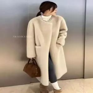 코트 인조 밍크 양털 여성 겨울 라운드넥 롱 퍼 코트