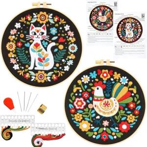 전신 비디오 튜토리얼 초보자용 동물 손 자수 키트 플라워 고양이 스타터 크로스 스티치 니들포인트