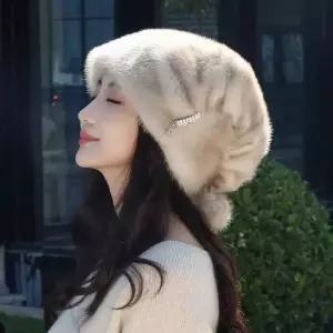 리온 밍크모자여성 니트 털 털모자 퍼 귀달이 천연