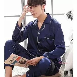 잠옷 신혼부부 긴팔 커플 파자마 어른 실크 카라 세트 여자 남자 단추 한벌tuv154