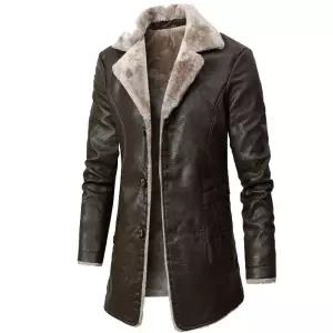 남자롱무스탕 가죽 겨울 캐주얼 코트 재킷 레더