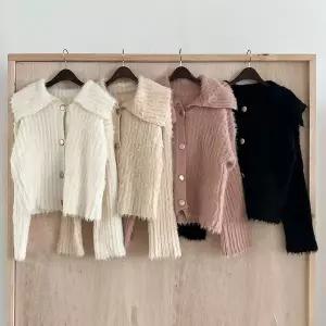 [하프클럽/옷자락]여성 앙고라 겨울 빅카라 버튼 골지 가디건 퍼니트