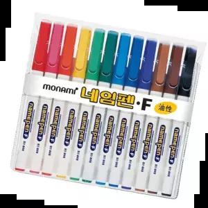 칼라네임펜 모나미 네임펜 12색 중간글씨용 컬러 유성펜 1mm