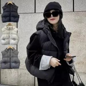 여성 후드 패딩조끼 레이어드 크롭기장 숏 루즈핏 아우터 쪼끼