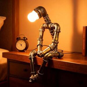 LCYFBE 스팀펑크 미포함) 테이블 인더스트리얼 데스크톱 라이트(전구 데스크 수도관 침대 옆 램프, 책상 메탈 장식용 카페 룸 바 로봇 스타일 빈티지