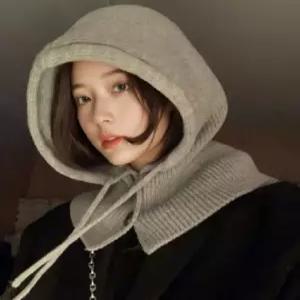 여성 투버튼 니트 바라클라바 후드 넥워머 목토시