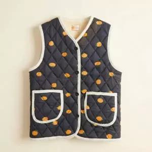 제주 애기감귤 누빔 김장조끼 양털안감 감귤패턴 남녀공용 겨울조끼