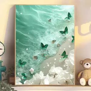 사각보석십자수 풍경 녹색 50x60 스퀘어 구슬십자수 네모비즈 나비 꽃 사각