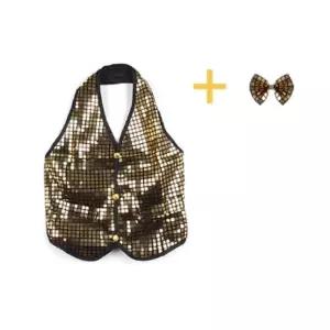 반짝이조끼세트(골드)-중쉬폰원피스 이지캐주얼 랩스 여름린넨미니 반짝이보타이 파티 마술사옷 반짝이리본