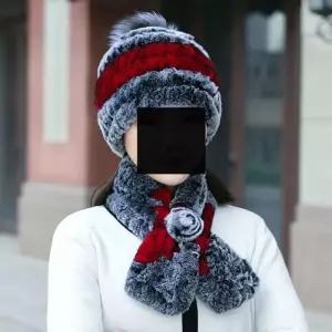 여성밍크모자 밍크방울 토끼털 엄마 할머니 겨울 모자 목도리 방한 중년여성 여행