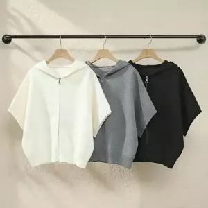 [샵앤] 여성 무지 가오리핏 7부 후드 니트 집업 가디건 DGB-WCD-5106