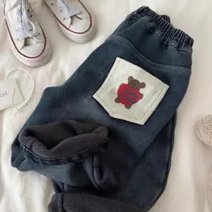 남아 아동 겨울 기모 데님 팬츠 와이드 패치 청바지