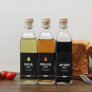 사각오일300ml 낱개 참기름 들기름 스티커 유리병