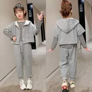 [삐삐네옷가게] 여아 주니어 루키그레이 겨울 기모 조끼후드 트레이닝 3종세트