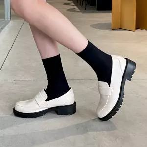 SOVO 코르콘 베이직 러그솔 통굽 단화 로퍼 여성로퍼 4cm