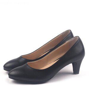 [광명슈즈]빅사이즈 여성 정장 면접 구두 펌프스 힐 블랙 굽6cm 255 260 265 270