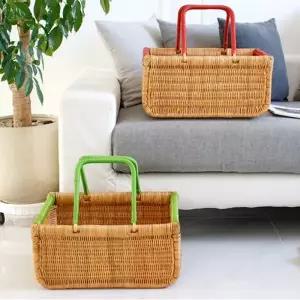 [텐바이텐]라탄 컬러 사각 손잡이 피크닉 바구니 1P - 2color