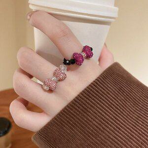 [유니커블]귀여운 트윙클 큐빅 리본 비즈 반지 레이어드 학생 친구 커플 우정 패션 핑거 링 검지반지 선물