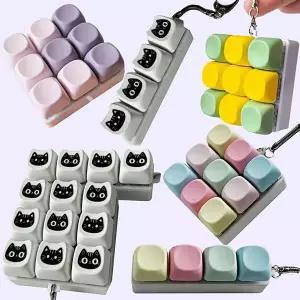 고양이 컬러 큐브 딸깍이 키보드 키캡 키링 장난감