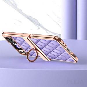 핸드폰 케이스 귀여운 Diomand 링 스탠드 폰 케이스 갤럭시 Z 플립 5 4 3 커버 거치대 Z플립 일반 색상 부드러운 가죽