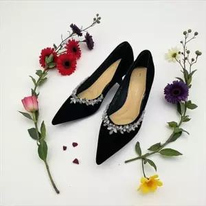 [갤러리아] 고세 여성 데일리 페미닌 벨벳 큐빅 드레스 펌프스 힐 OZP5F021 블랙 6cm