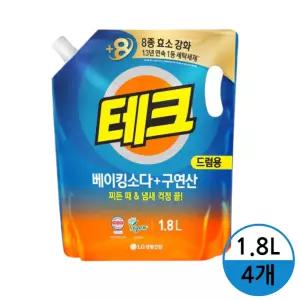 LG생건 테크 베이킹소다+구연산 액체세제 일반/드럼 겸용 1.8L X 4개입