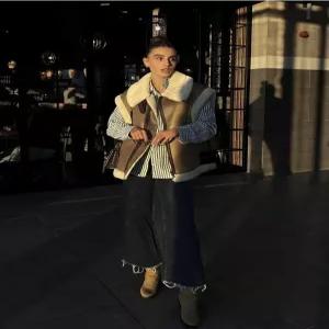 무스탕조끼 페이크 퍼 더블 모피 버클 베스트 뽀글이