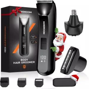 남성용 MAXGROOM 맨스케이프 3-In1 바디 및 퍼빅 헤어 트리머 LED 라이트가 장착된 IPX7 방수 볼 사타구니