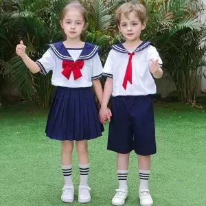 두줄 라인 네이비 반팔 마린 교복 세트 셔츠 타이 하의.