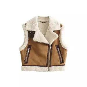 볼사스 여자조끼 무스탕 크롭 조끼 상의 집업 겨울 베스트 ADOR4