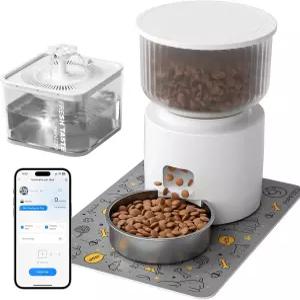 PAPIFEED 자동 고양이 급식기 및 급수대 스테인리스 볼이 있는 2.4G WiFi 애완동물 원격 급식을 위한