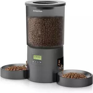 Amiaorican 고양이 2마리용 자동 급식기 4.2L 프로그래밍 가능한 1-6회 식사 제어 사료 디스펜서 듀얼 전원