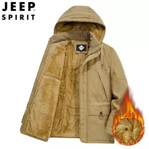 JEEP SPIRIT 남성 겨울 기모 두꺼운 후드 자켓 겨울 캐주얼 코튼 점퍼