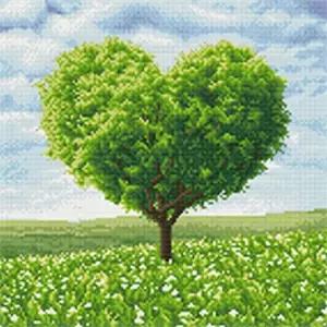 DIY 보석십자수 러블리 그린 하트 트리 30X30액자 취미생활 패키지 비즈 반짝이