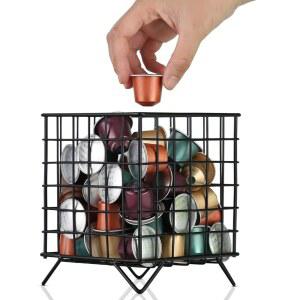 블랙 와이어 커피 포드 홀더 바구니, 대용량 메탈 K 컵 홀더 정리함, 주방 조리대용 수납 바구니 사무실 커피 바 액세서리, 크리머 및 시럽 정리함