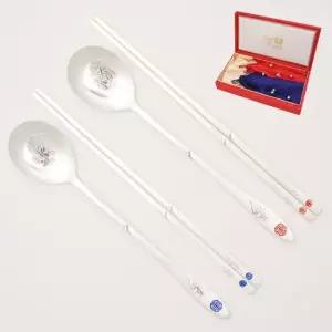 국산 수복 백동은수저 2벌 (부부 수저세트, 답례품)