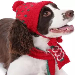 PUMYPOREITY 강아지 크리스마스 모자 및 목도리 2개입 의상 새해 파티 장식을 위한 따뜻한 목도리와